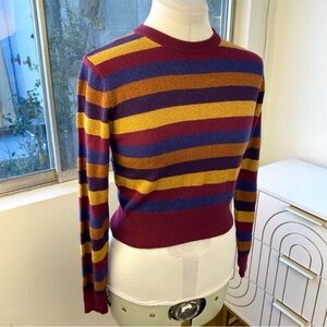 Sessùn Striped Metallic Knit Sweater Burgundy Mustard Blue Plum, Size XS